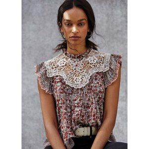NWT Othilia Malia Lace Floral Blouse Top XS Anthropologie Red